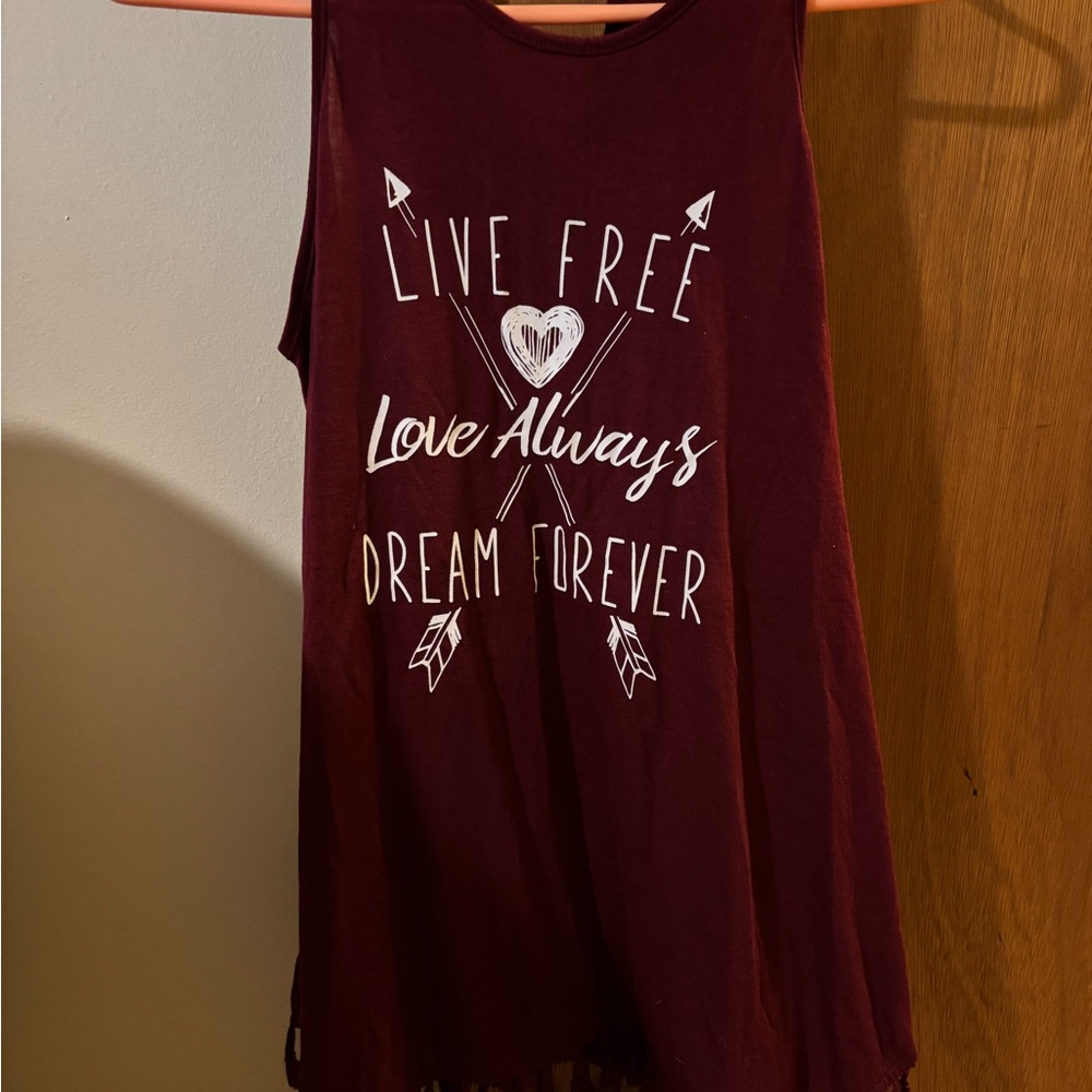 Juniors Jerry Leigh Burgundy Graphic Tank Top Size Medium NWT